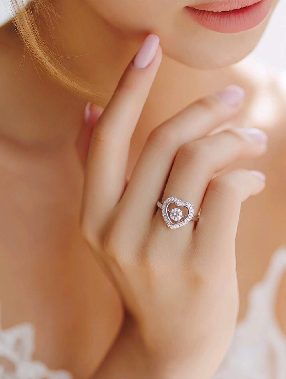 Artisan White Sapphire Heart Dancing Halo Ring 925 Sterling Silver Ring Sz 7 NWT